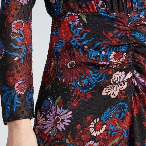 Veronica Beard Raylee Ruched Floral Midi Dress - Picture 3 of 9